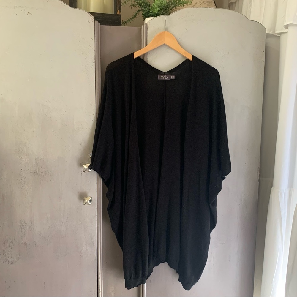 Orb Black Open Front Merino Wool Blend Sweater Kimono